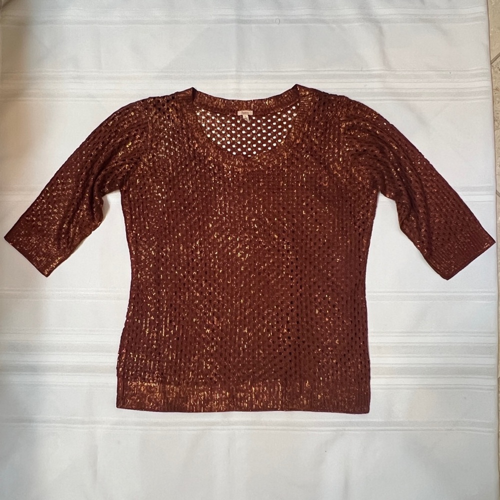 Reba Sweater Copper Gold Metallic Open Weave Crocheted Sz L‎ Matching Cami EUC - Picture 4 of 14